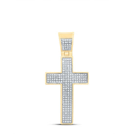 10K Yellow Gold Round Diamond Symmetrical Cross Charm Pendant 1/2 Cttw - Splendid Jewellery