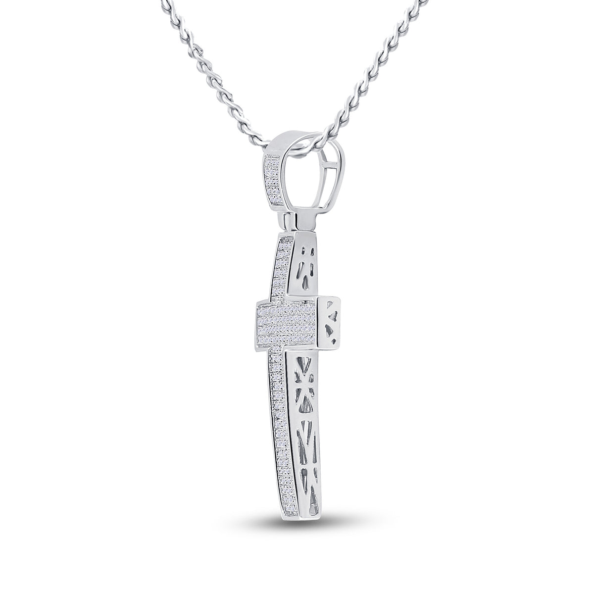 10K White Gold Round Diamond Cross Charm Pendant 1/2 Cttw - Splendid Jewellery