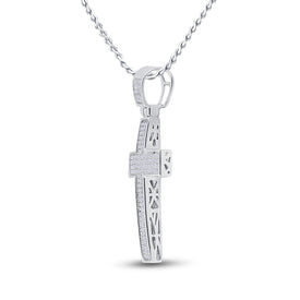 10K White Gold Round Diamond Cross Charm Pendant 1/2 Cttw - Splendid Jewellery