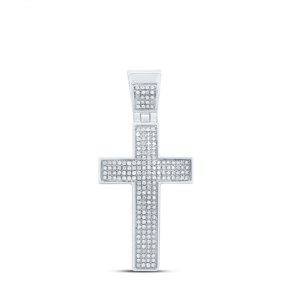 10K White Gold Round Diamond Cross Charm Pendant 1/2 Cttw - Splendid Jewellery