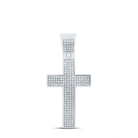 10K White Gold Round Diamond Cross Charm Pendant 1/2 Cttw - Splendid Jewellery