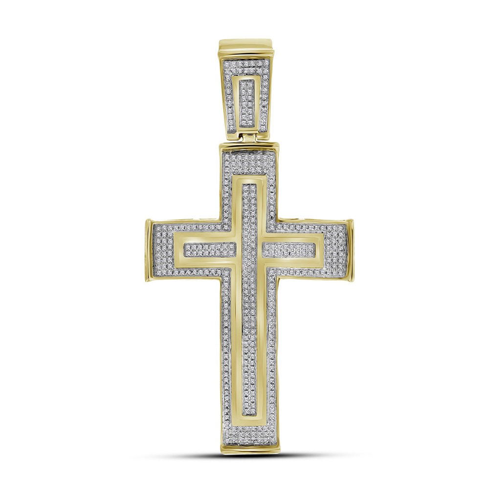 10K Yellow Gold Round Diamond Cross Crucifix Charm Pendant 7/8 Cttw - Splendid Jewellery