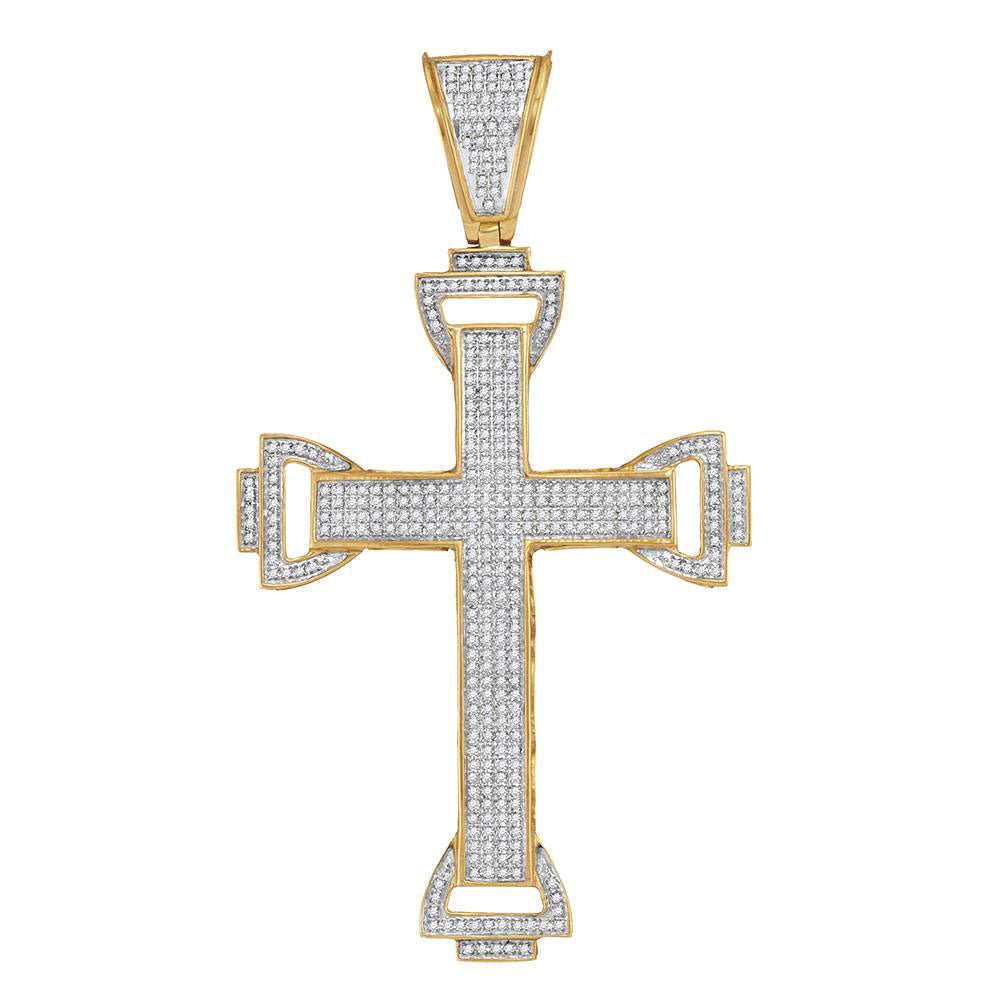 10K Yellow Gold Round Diamond Capital Cross Charm Pendant 1 Cttw - Splendid Jewellery