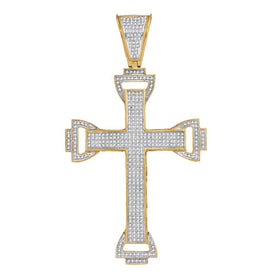 10K Yellow Gold Round Diamond Capital Cross Charm Pendant 1 Cttw - Splendid Jewellery