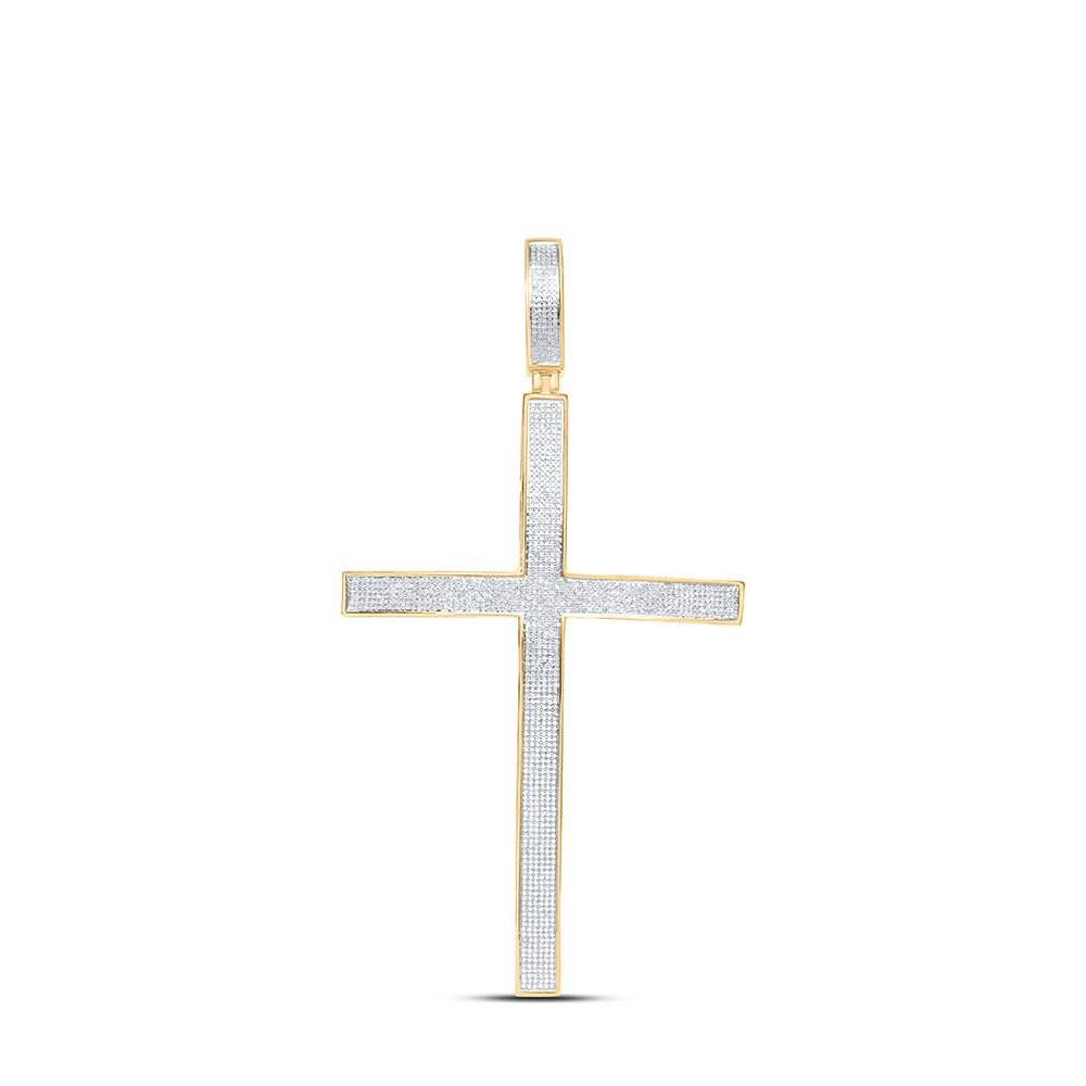 10K Yellow Gold Round Diamond Roman Cross Large Charm Pendant 2 Cttw - Splendid Jewellery