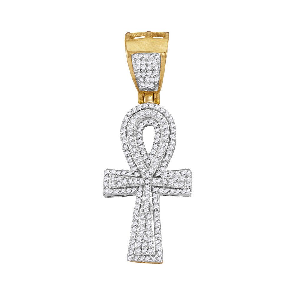 10K Yellow Gold Round Diamond Ankh Cross Religious Charm Pendant 1/2 Cttw - Splendid Jewellery