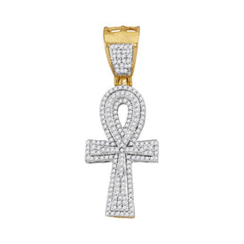 10K Yellow Gold Round Diamond Ankh Cross Religious Charm Pendant 1/2 Cttw - Splendid Jewellery