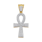 10K Yellow Gold Round Diamond Ankh Flared Cross Charm Pendant 1 Cttw - Splendid Jewellery