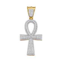 Load image into Gallery viewer, 10K Yellow Gold Round Diamond Ankh Flared Cross Charm Pendant 1 Cttw - Splendid Jewellery