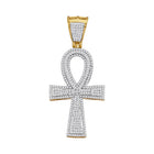 10K Yellow Gold Round Diamond Ankh Flared Cross Charm Pendant 1 Cttw - Splendid Jewellery