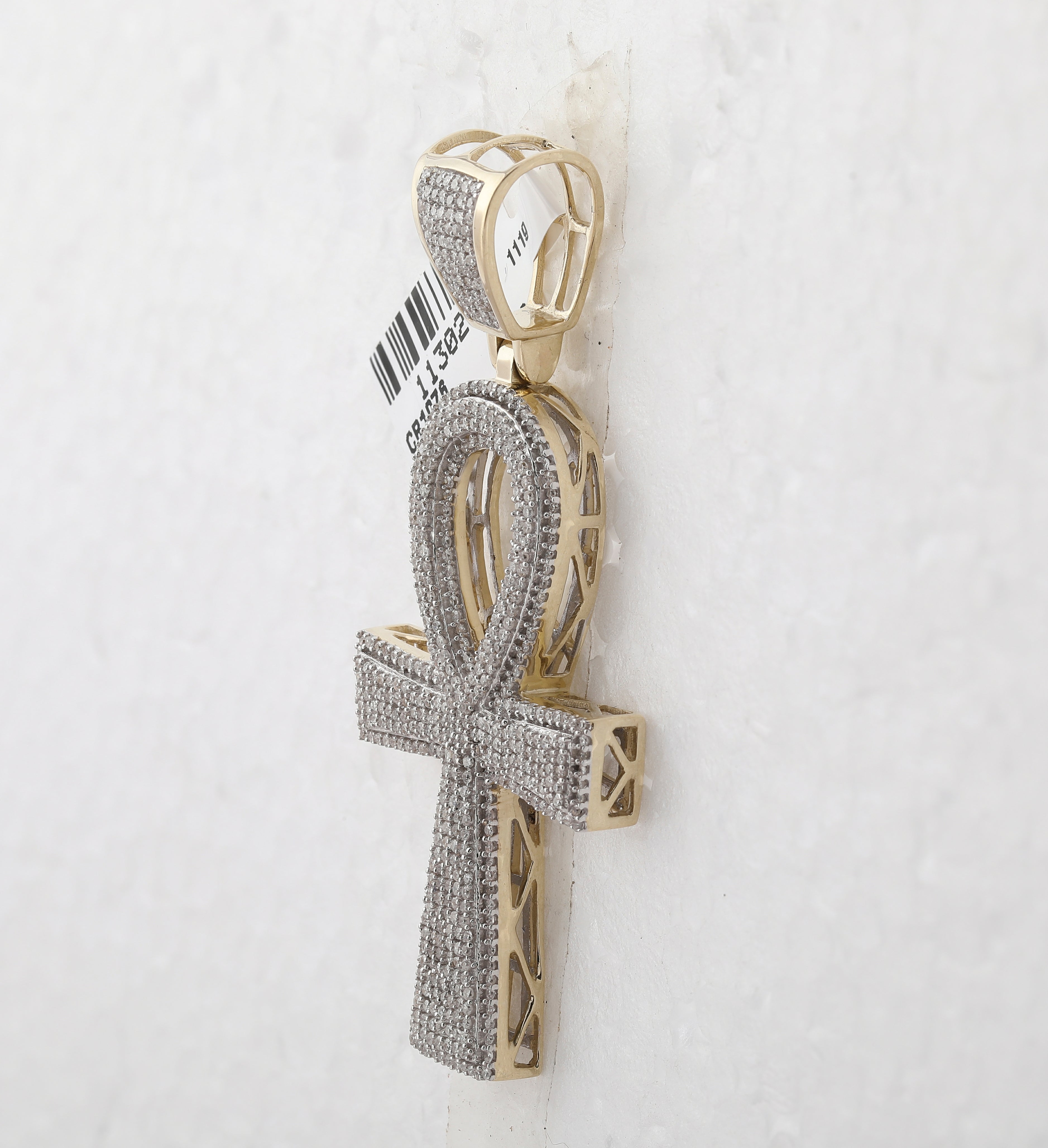 10K Yellow Gold Round Diamond Ankh Cross - Charm Pendant 1 1/2 Cttw - Splendid Jewellery