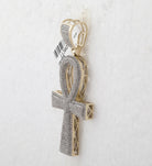 10K Yellow Gold Round Diamond Ankh Cross - Charm Pendant 1 1/2 Cttw - Splendid Jewellery