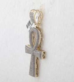 10K Yellow Gold Round Diamond Ankh Cross - Charm Pendant 1 1/2 Cttw - Splendid Jewellery