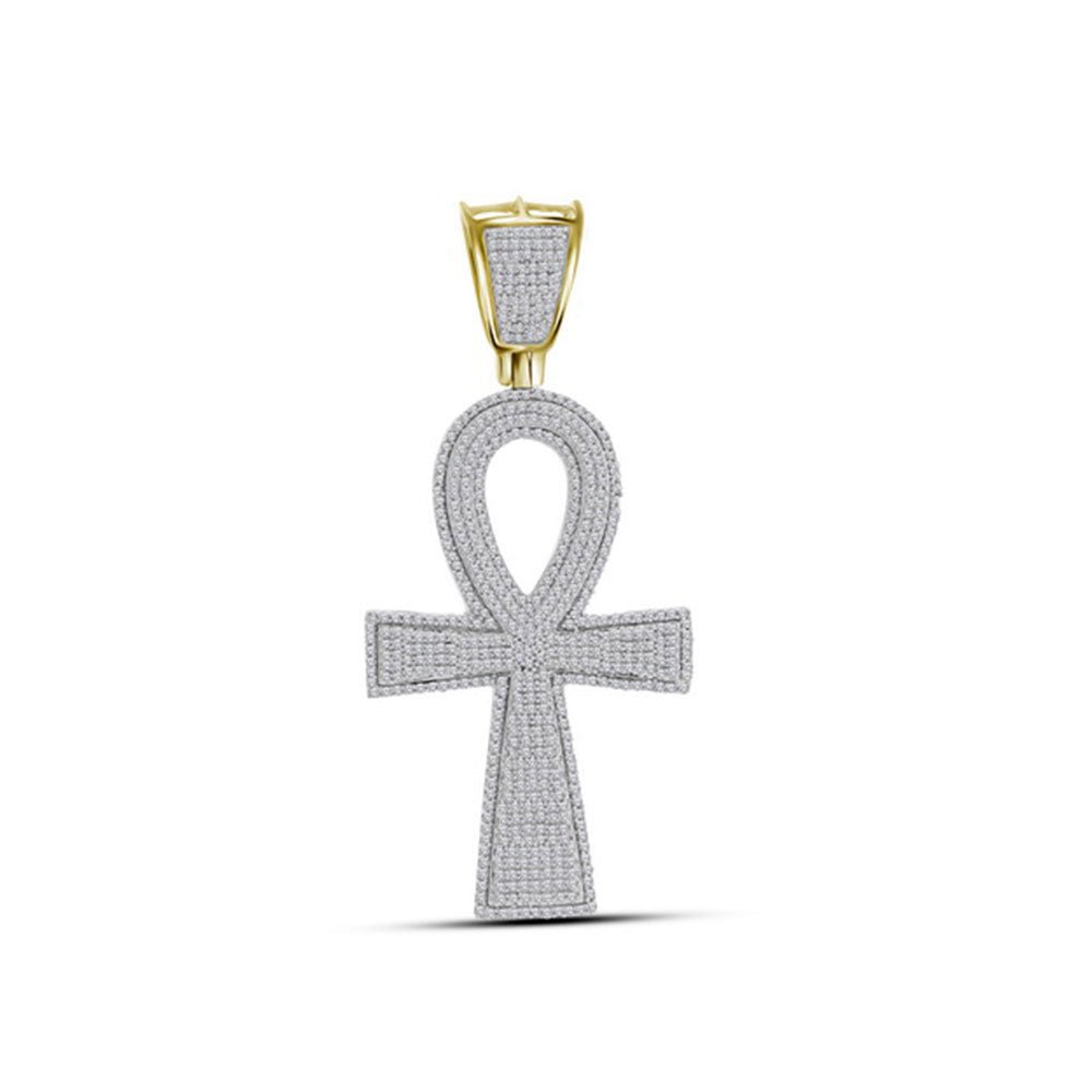 10K Yellow Gold Round Diamond Ankh Cross - Charm Pendant 1 1/2 Cttw - Splendid Jewellery