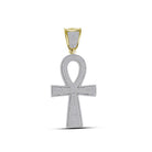 10K Yellow Gold Round Diamond Ankh Cross - Charm Pendant 1 1/2 Cttw - Splendid Jewellery
