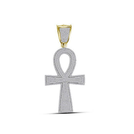 10K Yellow Gold Round Diamond Ankh Cross - Charm Pendant 1 1/2 Cttw - Splendid Jewellery
