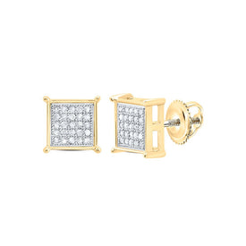 10K Yellow Gold Round Diamond P3 Gift Square Earring 1/6 Cttw - Splendid Jewellery