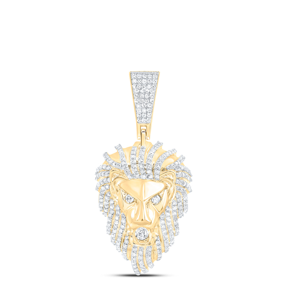 10K Yellow Gold Round Diamond Lion Head - Charm Pendant 1 1/3 Cttw - Splendid Jewellery