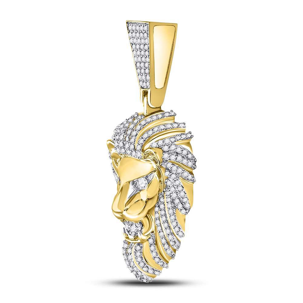 10K Yellow Gold Round Diamond Lion Head - Charm Pendant 1 1/3 Cttw - Splendid Jewellery