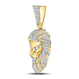10K Yellow Gold Round Diamond Lion Head - Charm Pendant 1 1/3 Cttw - Splendid Jewellery