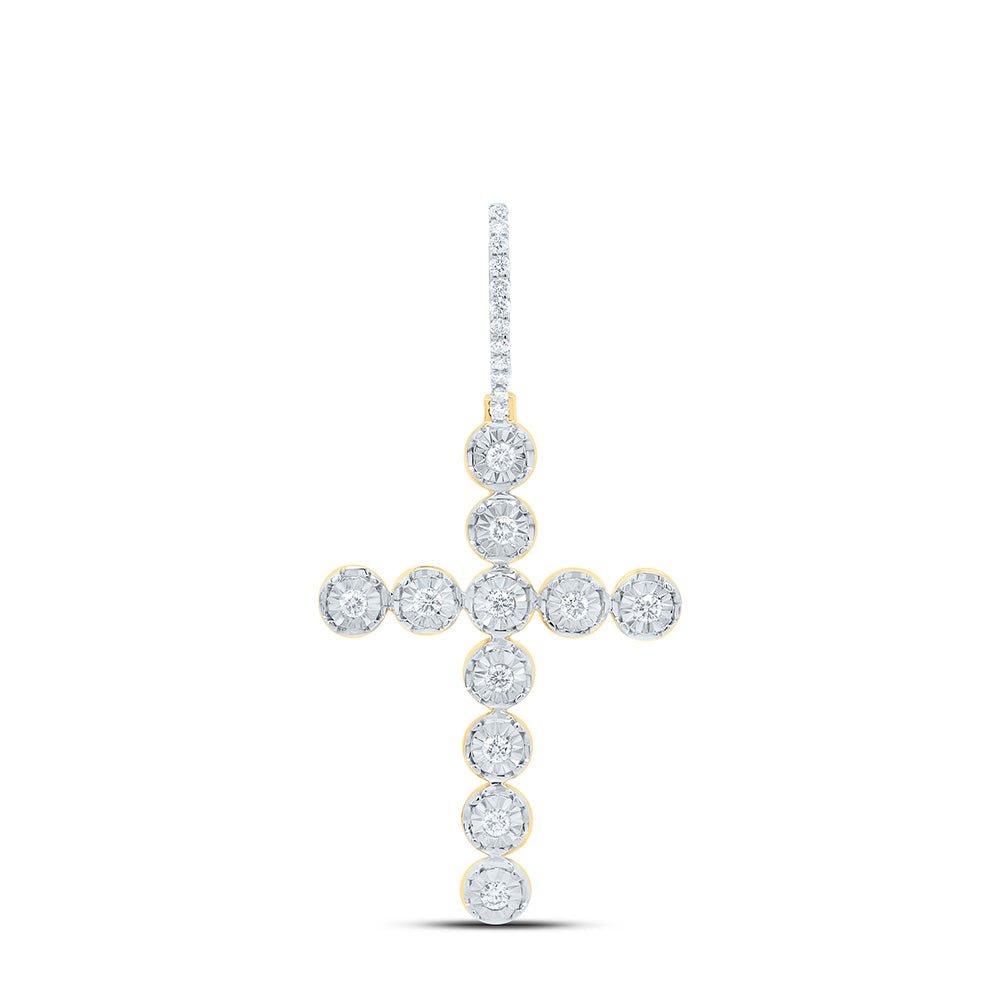10K Yellow Gold Round Diamond Womens Paternoster Cross Faith Charm Pendant 1/3 Cttw - Splendid Jewellery