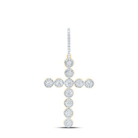 10K Yellow Gold Round Diamond Womens Paternoster Cross Faith Charm Pendant 1/3 Cttw - Splendid Jewellery