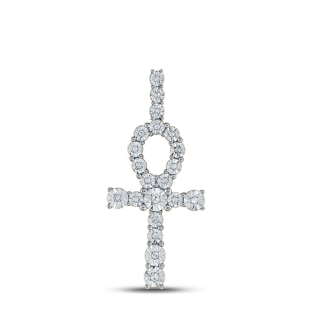 10K Yellow Gold Round Diamond Ankh Cross Charm Pendant 1/5 Cttw - Splendid Jewellery