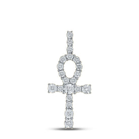 10K Yellow Gold Round Diamond Ankh Cross Charm Pendant 1/5 Cttw - Splendid Jewellery