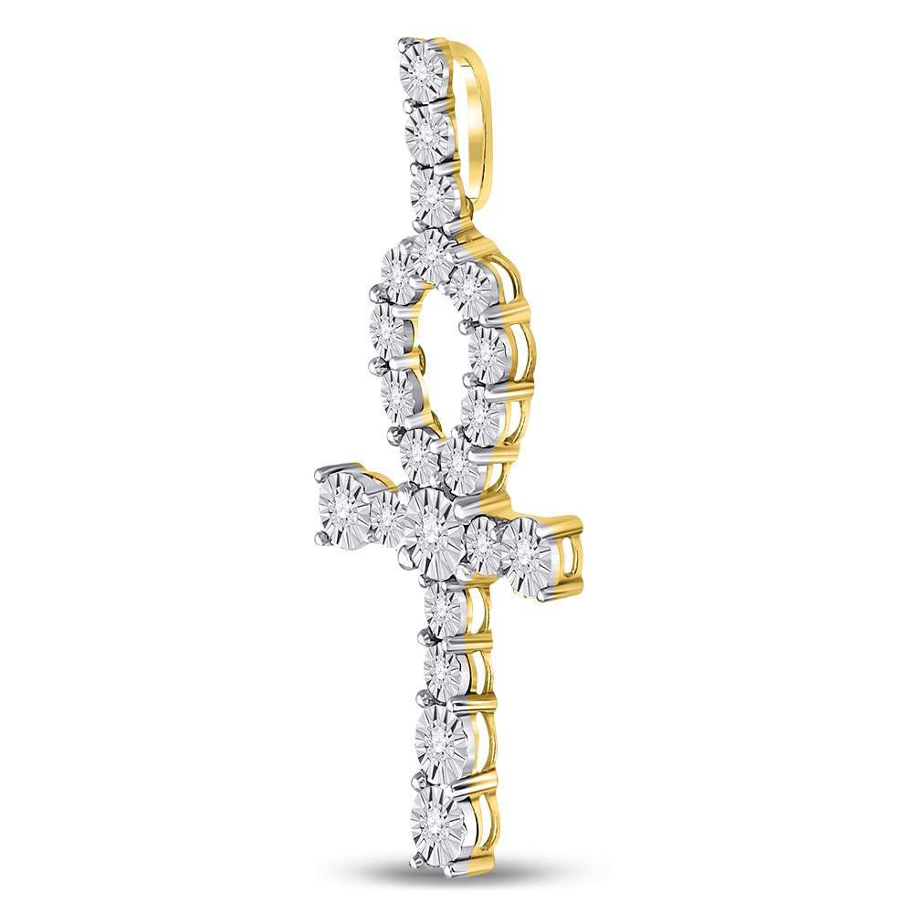 10K Yellow Gold Round Diamond Ankh Cross Charm Pendant 1/5 Cttw - Splendid Jewellery