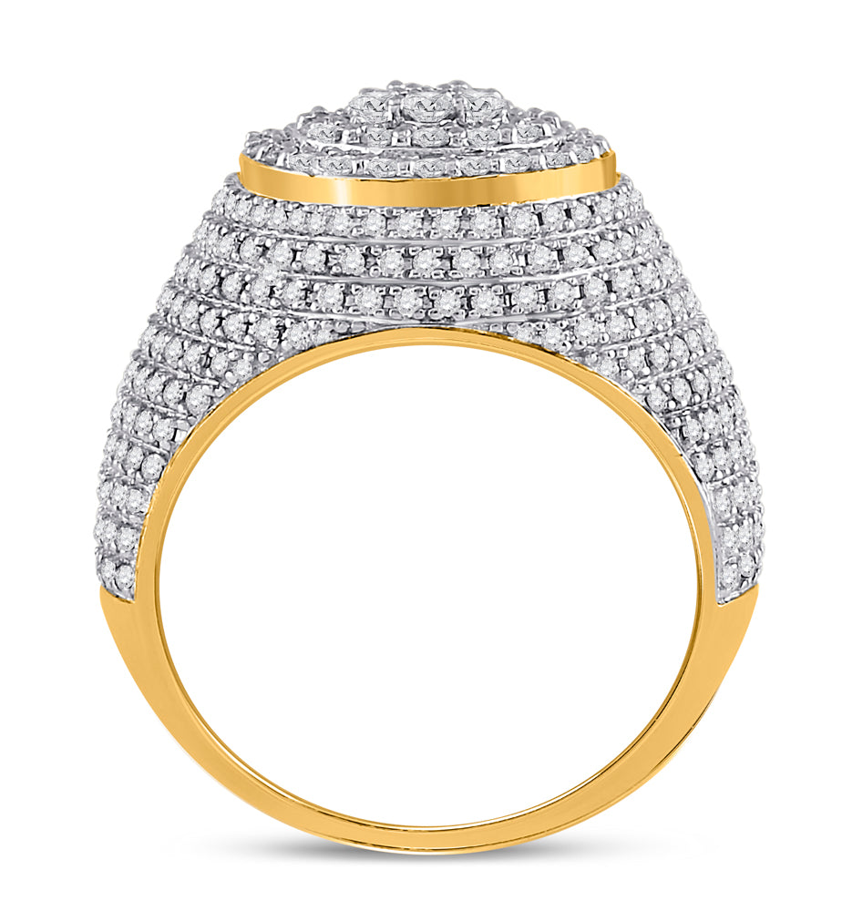 10kt Yellow Gold Diamond Mens   Flower Cluster Ring 2 Cttw | Natural Round Diamonds