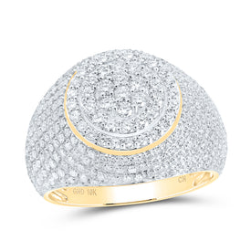 10kt Yellow Gold Diamond Mens   Flower Cluster Ring 2 Cttw | Natural Round Diamonds