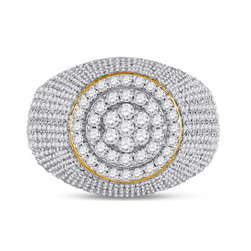 10kt Yellow Gold Diamond Mens   Flower Cluster Ring 2 Cttw | Natural Round Diamonds