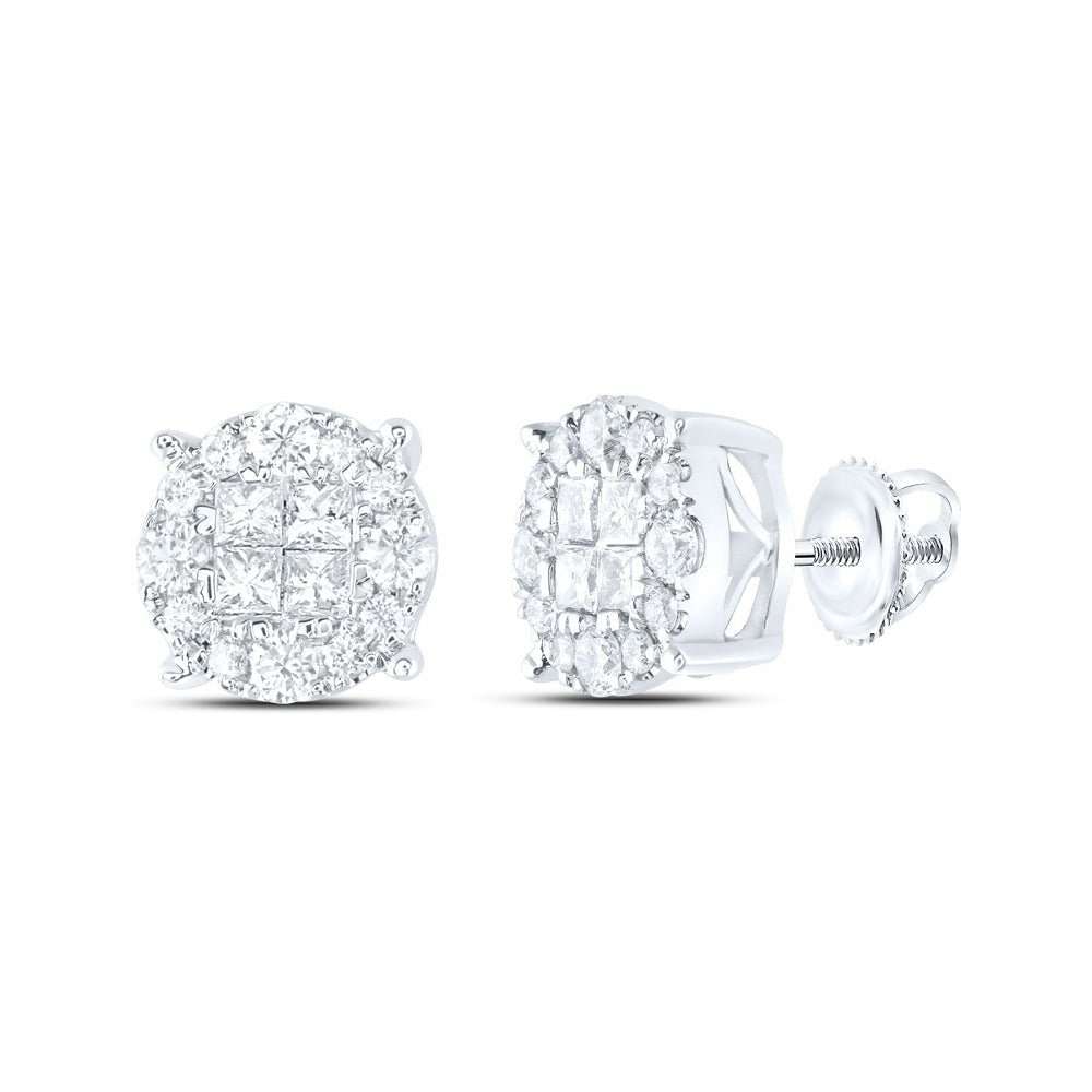 14K White Gold Princess Diamond Cluster Earrings - Splendid Jewellery