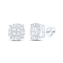 Load image into Gallery viewer, 14K White Gold Princess Diamond Cluster Earrings - Splendid Jewellery