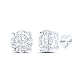 14K White Gold Princess Diamond Cluster Earrings - Splendid Jewellery