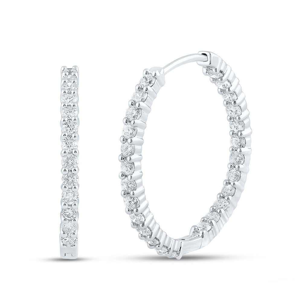 14K White Gold Elegant Hoop Earrings with Diamond with Natural Sparkle - Splendid Jewellery