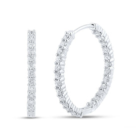 14K White Gold Elegant Hoop Earrings with Diamond with Natural Sparkle - Splendid Jewellery