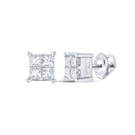 Princess Diamond Earrings in 14K White Gold with Elegant Styling - Splendid Jewellery