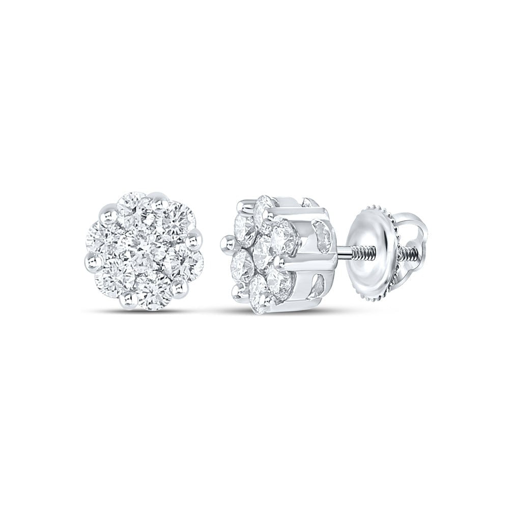14K White Gold Diamond Stud Earrings 1 Cttw - Splendid Jewellery