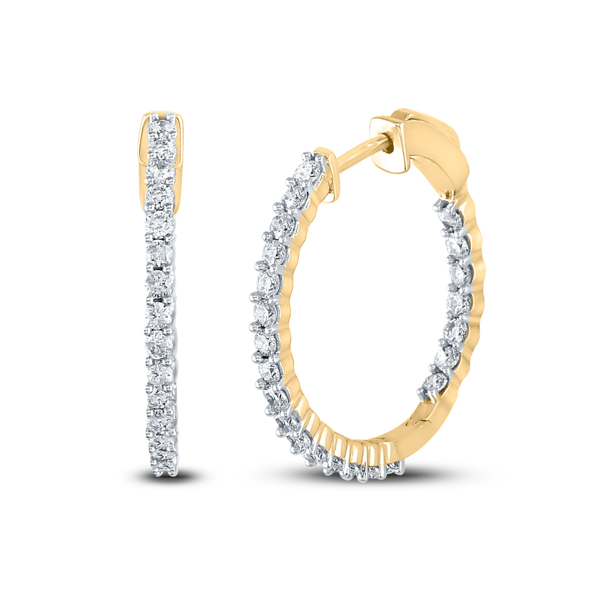 14K Yellow Gold Round Diamond Hoop Earrings - Splendid Jewellery
