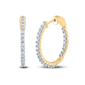 14K Yellow Gold Round Diamond Hoop Earrings - Splendid Jewellery