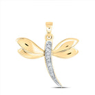 10K Yellow Gold Round Diamond Accented Dragonfly Womens Winged Bug Insect Charm Pendant . 0.03 Cttw - Splendid Jewellery