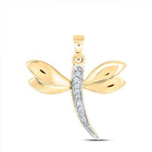 10K Yellow Gold Round Diamond Accented Dragonfly Womens Winged Bug Insect Charm Pendant . 0.03 Cttw - Splendid Jewellery