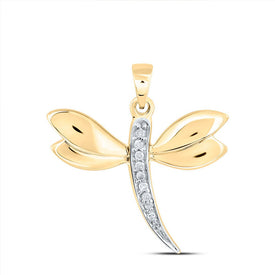 10K Yellow Gold Round Diamond Accented Dragonfly Womens Winged Bug Insect Charm Pendant . 0.03 Cttw - Splendid Jewellery