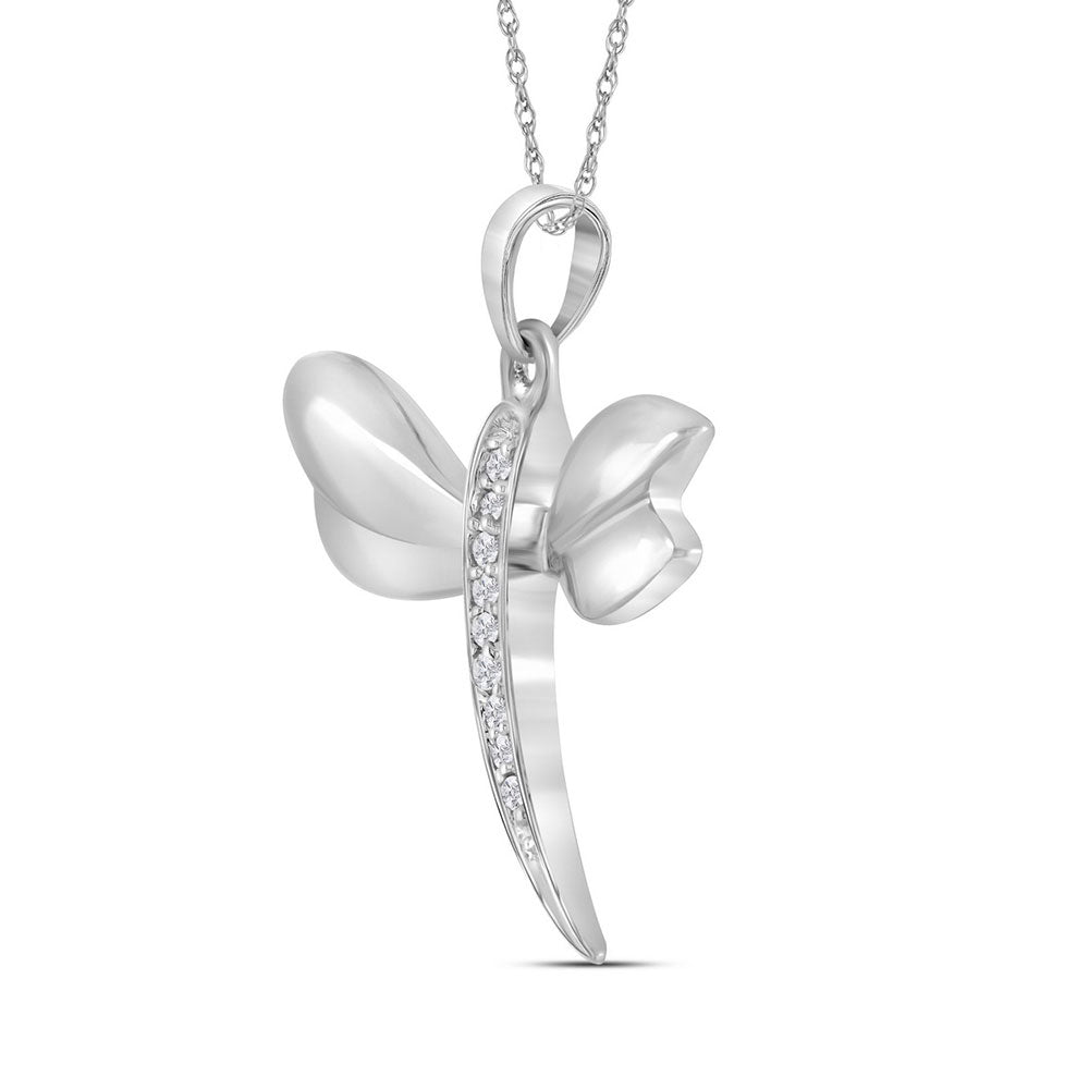 10K White Gold Round Diamond Accented Dragonfly Womens Winged Bug Insect Charm Pendant . 0.03 Cttw - Splendid Jewellery