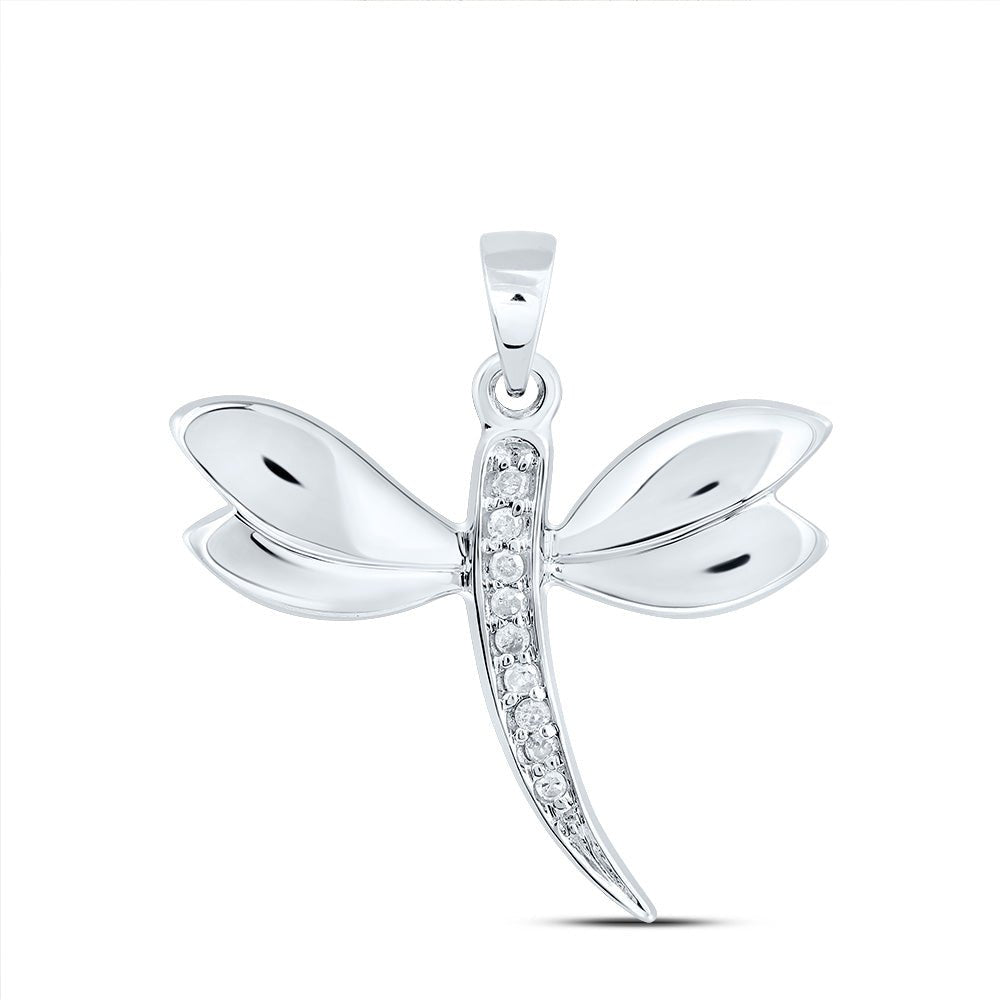 10K White Gold Round Diamond Accented Dragonfly Womens Winged Bug Insect Charm Pendant . 0.03 Cttw - Splendid Jewellery