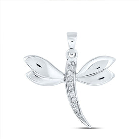 10K White Gold Round Diamond Accented Dragonfly Womens Winged Bug Insect Charm Pendant . 0.03 Cttw - Splendid Jewellery