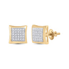 10kt Yellow Gold Men's Round Diamond Kite Square Earrings 1/6 Cttw | Dazzling Golden Diamond Studs for Men product Side View from Splendid Jewellery