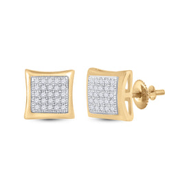 10kt Yellow Gold Men's Round Diamond Kite Square Earrings 1/6 Cttw | Dazzling Golden Diamond Studs for Men product Side View from Splendid Jewellery