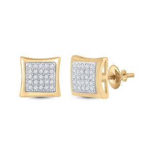 10kt Yellow Gold Men's Round Diamond Kite Square Earrings 1/6 Cttw | Dazzling Golden Diamond Studs for Men